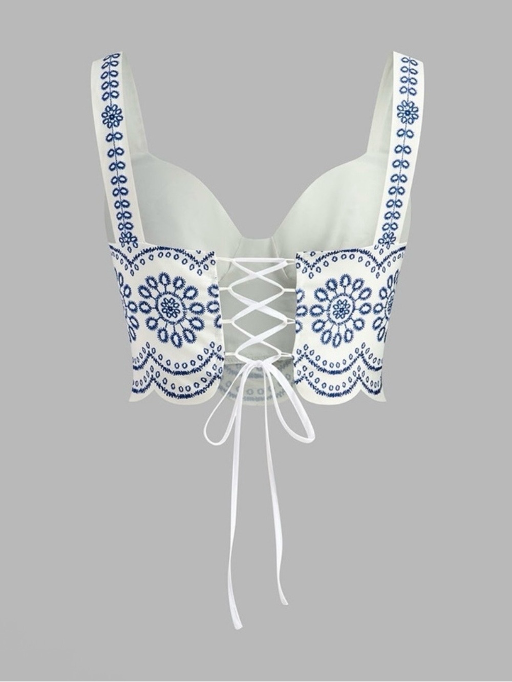 Commense White & Blue Embroidered Two-Piece Maxi Skirt Set - Picture 3 of 6